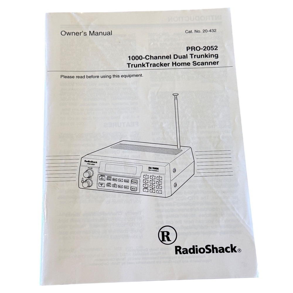 RadioShack PRO-2052 1000-Channel Trunking Scanner Owners Manual 20-432 Vintage
